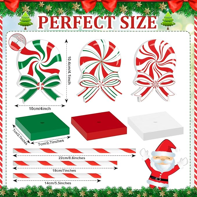 3 Pieces Christmas Table Decorations Wood Candy Set, Red Christmas Tiered Tray Decor,Rustic Candy Table Decorations for Home Tables(Classic)