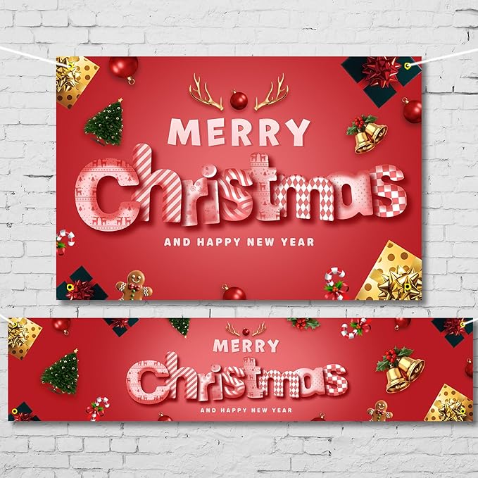 Large Christmas Party Banner and Backdrop for Indoor & Outdoor, Yard Garden Halloween Decorations & Party Supplies (Pink)