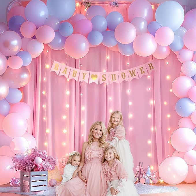 20x10FT Pink Backdrop Curtains with Lights for Parties,Wrinkle Free Wedding Photo Backdrop Curtains for Baby Shower Birthday Ceremony Reception Home Party Decorations-5ft x 10ft,4 Panels