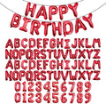 [85 PCS] 16" Red Letter Number Balloons, Happy Birthday & 2 Sets of A-Z 0-9, Foil Mylar Aluminum Hanging Alphabet for Valentine's Day Anniversary Graduation New Year eve Birthday Party Decorations