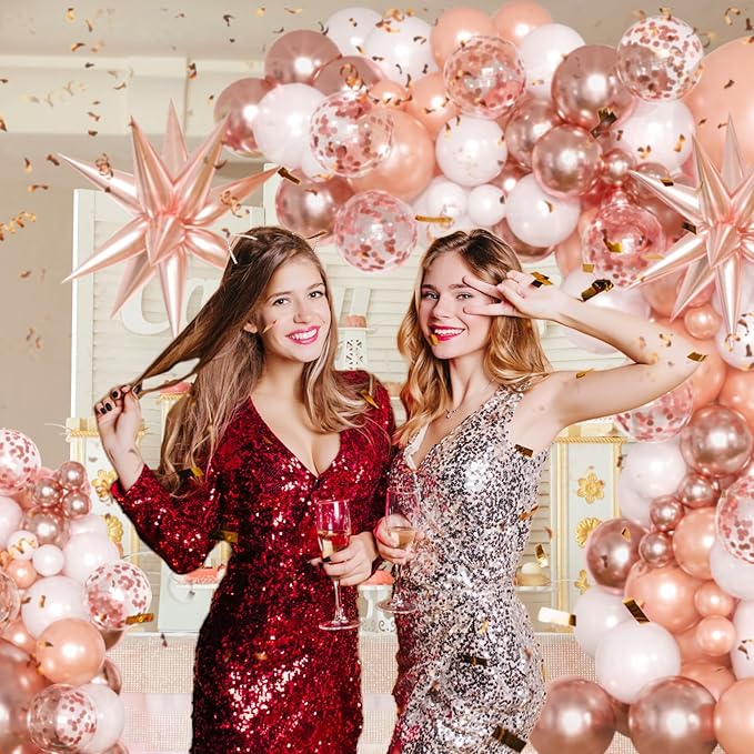 Rose Gold Balloon Arch Kit Garland, Rose Gold Birthday Decorations for Girls Women Bachelorette Bridal Shower Baby Shower Bridal Shower 2026 Graduation Party Anniversary Decorations