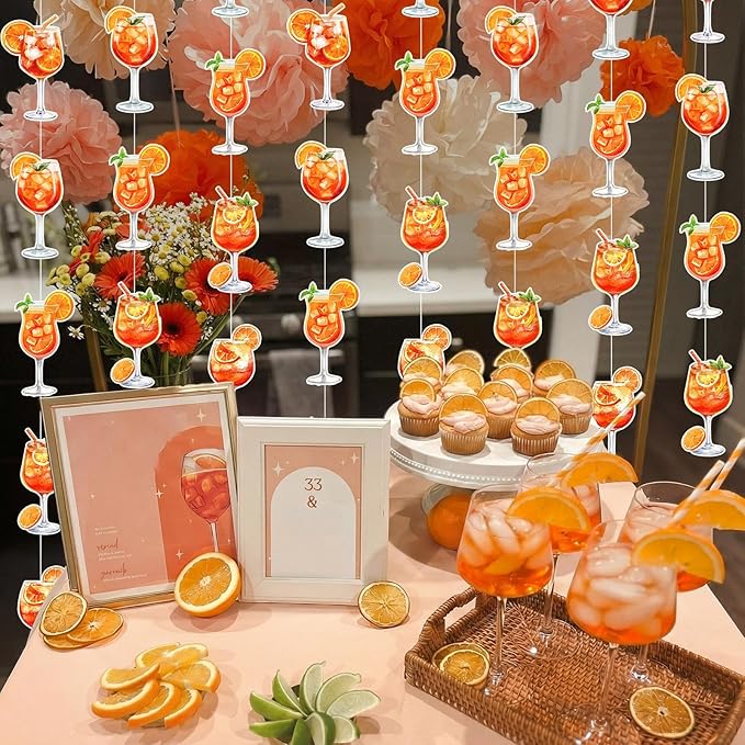 Xinnun Margarita Party Decorations Spritzy Bar Hanging Banners Orange Citrus Retro Cocktail Garlands Tequila Cutout Ribbon Streamers for Cocktail Bachelorette Bridal Shower Engagement Wedding Supplies