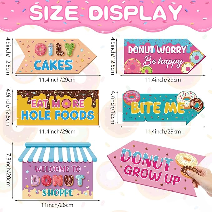 Hooqict 20 Pieces Doughnut Party Sign Welcome to Donut Party Directional Signs for Kids Girls Sweet Donut Themed Birthday Decorations Supplies