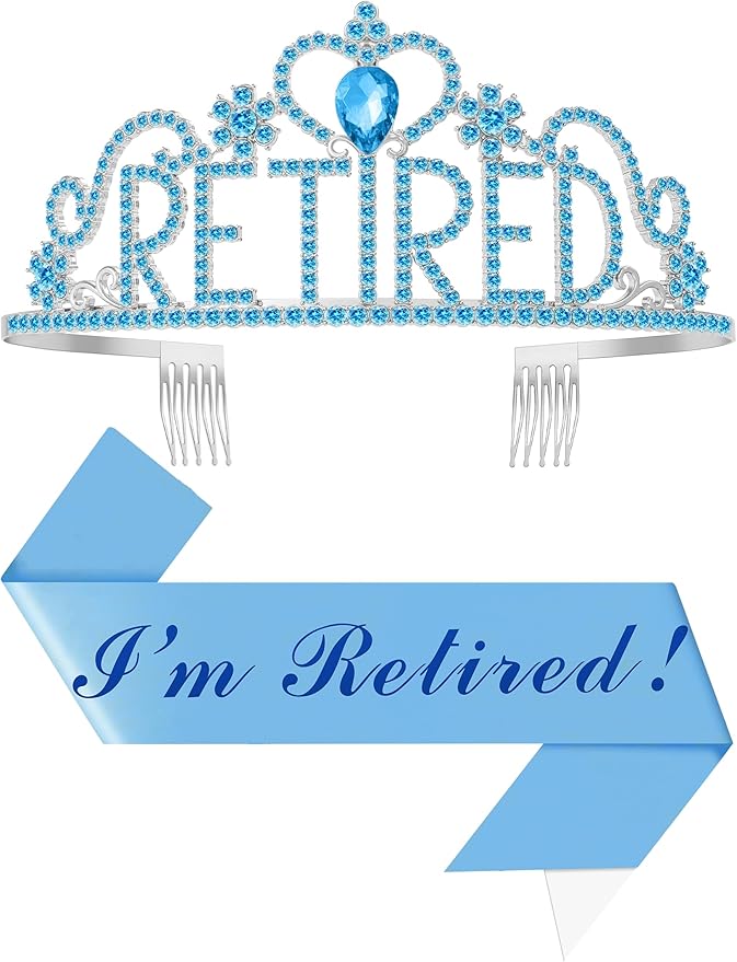 Retirement Party Decorations with Tiara and Sash for Women, Happy Retired Crown and Sash for Gift