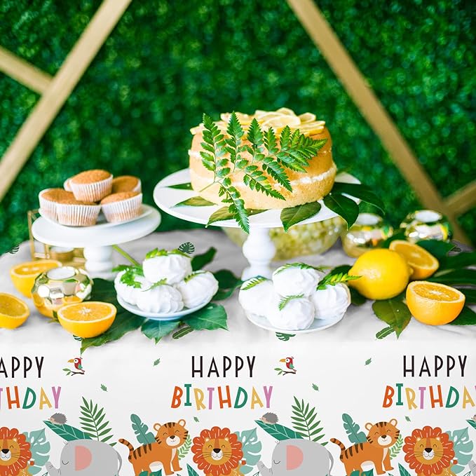 Gatherfun Safari Theme Party Supplies Disposable Tablecloth Plastic Waterproof Table Cover for Jungle Safari Birthday Party Decorations, 3 Pack 54X108inch