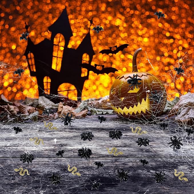 200 Pieces Miniature Halloween Decorations Tiny Resin Insect Mini Spiders Mini Bats Mini Snakes Halloween Miniatures for Crafts Dollhouse Fairy Garden Micro Landscaping Decoration