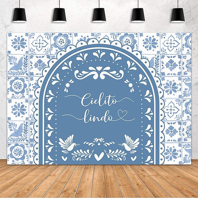 MEHOFOND 8x6ft Cielito Lindo Baby Shower Backdrop Blue Arch Cielito Lindo Baby Shower Party Decorations Banner Mexican Wedding Birthday Fiesta Party Decor Photography Background Supplies