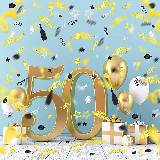 Skylety 3000 Pieces Happy Anniversary Confetti Party Decoration Scatter Confetti Metallic Foil Table Decorations for Anniversary Party DIY Arts Crafting Supplies(Gold, Silver, Black)