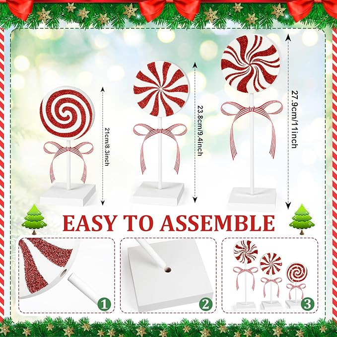 3 Pieces Christmas Table Decorations Wood Candy Set, Red Christmas Tiered Tray Decor,Rustic Candy Table Decorations for Home Tables(Cute)