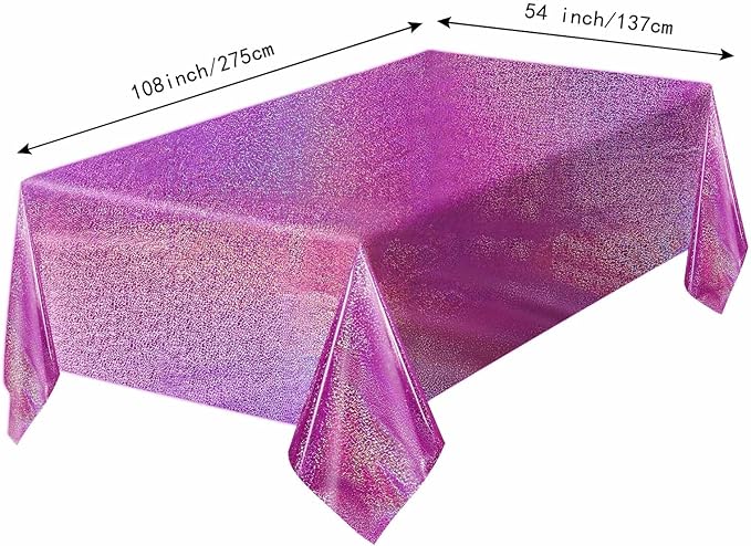 2 Pack Hot Pink Iridescent Plastic Tablecloth Disposable 54 × 108 Inch Glitter Holographic Foil Table Cloth Plastic Laser Rectangle Table Cover for Birthday Wedding Disco Party