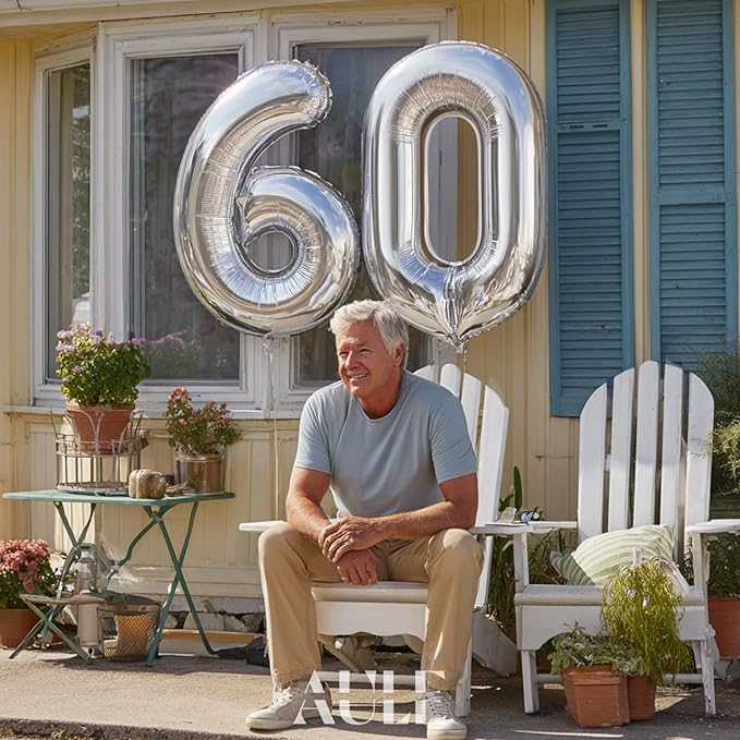 AULE 40 Inch Big Silver 6 Balloon Number Large Foil Helium Number Balloons 0-9 Jumbo Giant Happy 6th Birthday Party Decorations for Boy or Girl Huge Mylar Anniversary Party Supplies