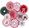 Christmas Paper Fans, 11 Pcs Hanging Xmas Paper Decorations, Hanging Xmas Decorations in Green, Red and White Holiday Party Decorations