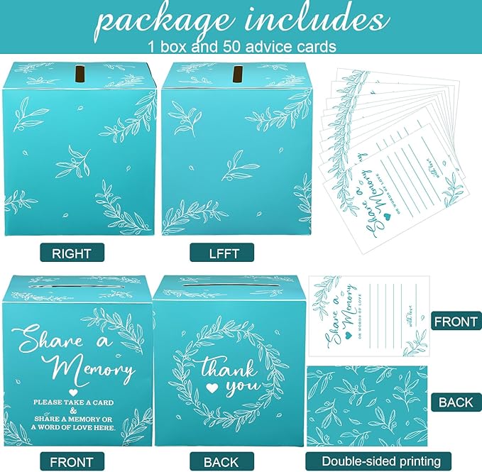 Pajean 50 Pcs Share a Memory Cards for Collections of Life, Memory Cards Box for Guest Ideas Funeral Graduation Wedding Bridal Shower Birthday Anniversary Retirement(Blue)