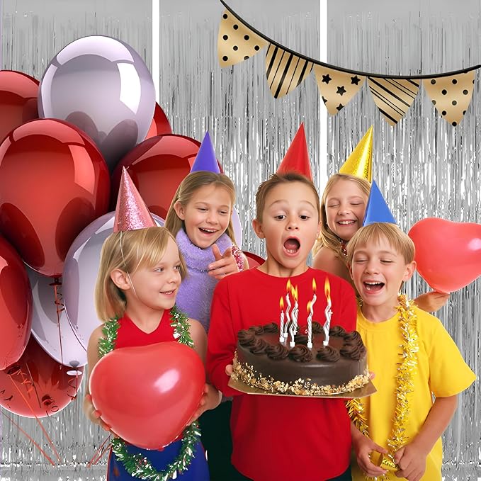 Valentines Day 3 Pack 3.3 * 8.3 ft Foil Curtain Metallic Tinsel Fringe Curtains Photo Booth Props Backdrop for Birthday Wedding Engagement Baby Shower Christmas Holiday Celebration Partyl,Silvery