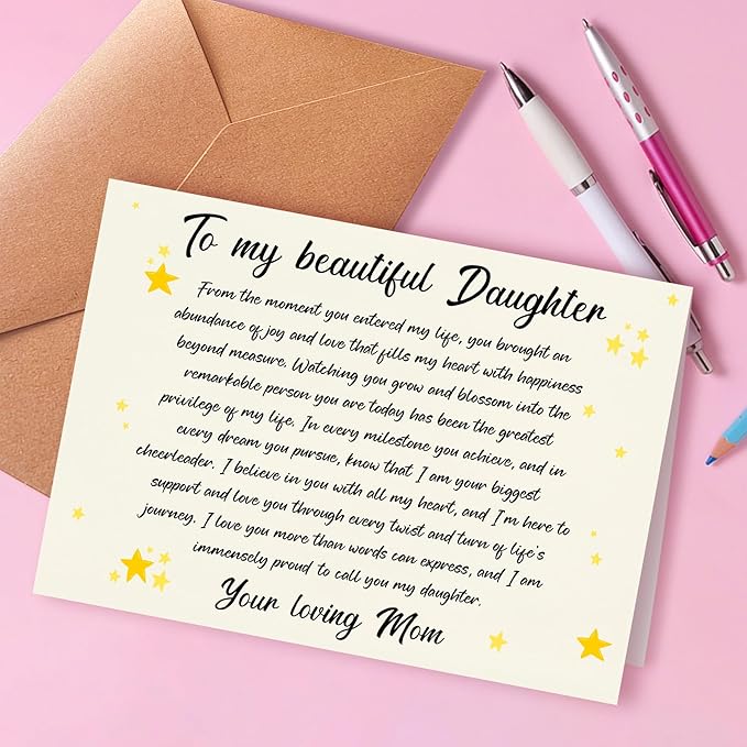 Happy Birthday Card for Daughter, Daughter Birthday Card from Mom, Birthday Gifts From a Loving Mom To Her Beautiful Gril, Decorations for Grils