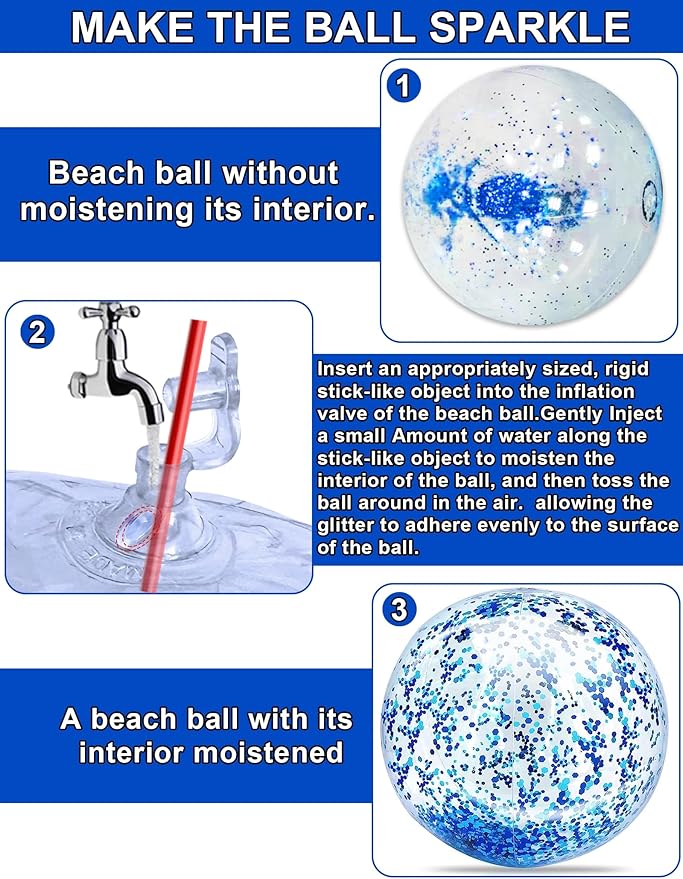 12 Pack Inflatable Glitter Beach Balls Bulk - 16" Beach Ball Swimming Pool Toys for Games Adults Kids, Summer Pool Beach Party Decoration,Luau Decorations Essential Blow Up Beach Ball (Blue,Glitter)