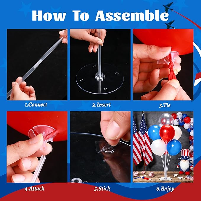JOYYPOP 4th of July Balloon Centerpieces for Tables 4 Sets Balloon Stand Kit with 40 Red White Blue Confetti Balloons Patriotic 250th Anniversary Independence Day Table Decorations