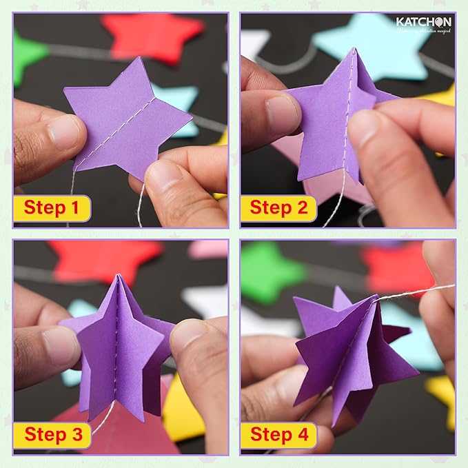 KatchOn, Multicolor Star Garland – Pack of 6 | Rainbow Garland for Classroom Decorations | Happy Birthday Decorations for Girls & Boys | Hanging Decor | Unicorn Party, Back to School Decorations