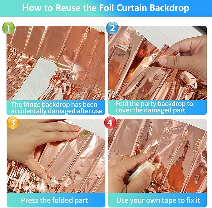 Rose Gold Birthday Party Decorations Foil Fringe Backdrop Curtain 2 Pack 3.3x8.2 Ft, Rose Gold Streamers Happy Birthday Banner Backdrop Arch Decor for Sweet 16 Women Girl Baby Shower Bridal Shower