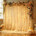 10x10FT Champagne Wrinkle Free Backdrop Curtains with Lights String for Parties - Photo Curtain Backdrop with Lights for Wedding Decorations, Bridal Baby Shower Birthday Party Photography Background
