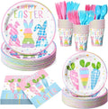 Honeydak 210 Pcs Happy Easter Party Supplies for 30 Guests, Includes Colorful Bunny Plates, Cups, Napkins, Cutlery - Cute Rabbit Carrot Tableware Decoration for Baby Shower Easter Party