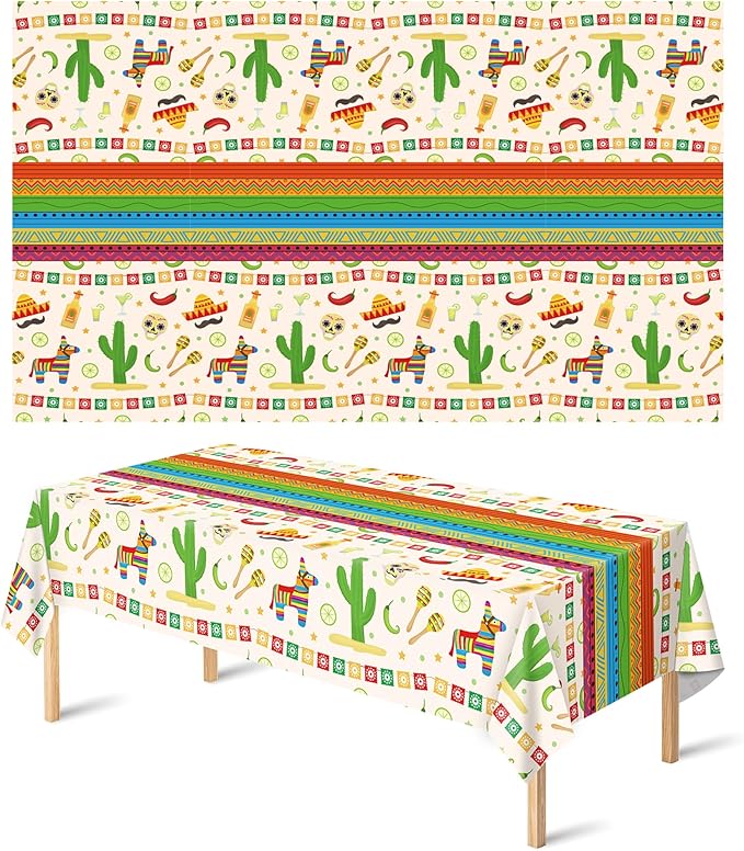 Cinco De Mayo Decorations - Fiesta Mexican Party Tablecloth | Cinco De Mayo Table Decorations for Taco Party - Mexican Theme Birthday Fiesta Party Favors Accessories for Home Dining Kitchen,2 Pack