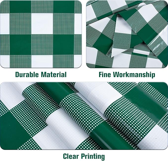 Kesfey 3 Packs Green and White Checkered Tablecloths 54 x 108 Inches Disposable Plastic Gingham Tablecovers Waterproof Rectangle Picnic Party Table Covers for Birthday Party Supplies Christmas