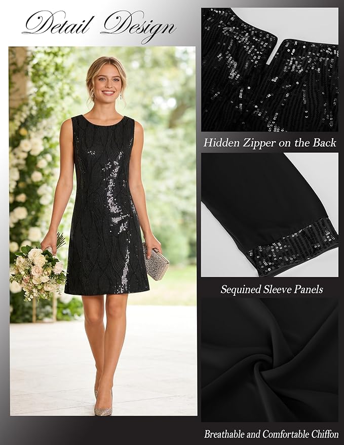 GRACE KARIN Women's Sequin Dress - Wedding Guest & Mother of The Bride Formal Dress - Two Piece Knee Length
