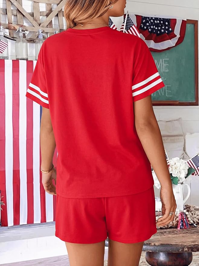 VILOVE 4th of July 2 Piece Sequin Outfits Women 250 Anniversary Usa Shirts and Short Sets Casual Patriotic Shirt Summer Set