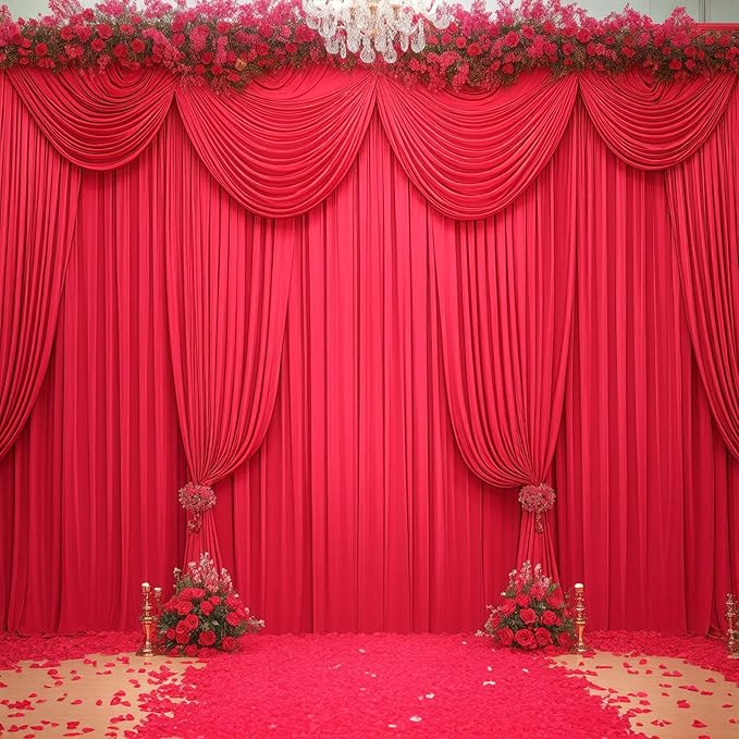 40x10FT Red Backdrop Curtains for Wedding Christmas, Wrinkle Free Polyester Photography Backdrop Drapes for Wedding Baby Shower Birthday Parties Stage Background Stand Decorations 4x10ft,10 Panels