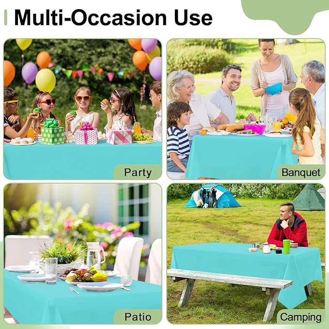 misaya 6 Packs Disposable Plastic Table Cloth, 54 x 108 Inch Waterproof Rectangle Tablecloth, Leakproof & Sturdy Decorative Table Covers for Easter, Picnic, Party and Outdoor, Teal