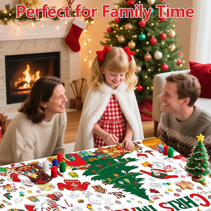 AinDen Giant Christmas Coloring Poster Tablecloth for Kids, 30×72 Jumbo Holiday Coloring Banner, Xmas Crafts & Activities for Parties, Classrooms, Kids Gifts
