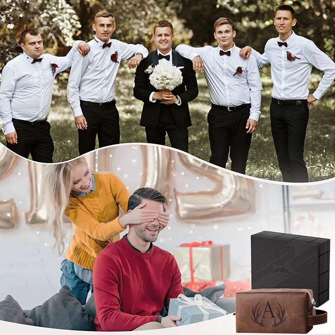 Personalized Fathers Day Birthday Gifts for Men Father New Dad Papa Elderly Dad Travel Toiletry Bag Initial PU Leather Shaving Bag for Toiletries Accessories Travel Essential Storage Bag (C)
