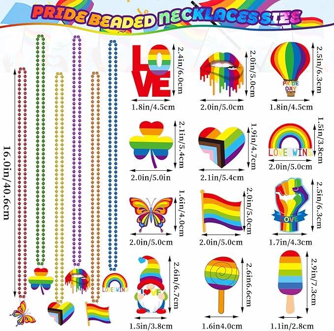 NOVWANG 24 Pcs Pride Beads Necklace 12 Styles Rainbow Beads Necklaces Multi Colors Necklaces for LGBT Parade Decorations Pride Party Favors