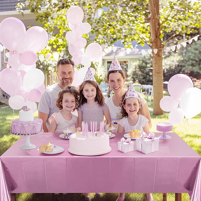 1 Piece Pink Foil Tablecloth 54 * 72inch Plastic Baby Shower Birthday Party Table Cloths Disposable Waterproof Table Cover for Anniversary Bridal Shower Wedding Party Supplies