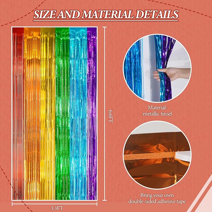 2 Pack Foil Fringe Backdrop - Combo Rainbow Shiny Tinsel Curtains for Party Decoration/Photo Booth Props - 3.3x6.6 FT Metallic Foil Backdrop for Birthday, Wedding, Graduation, Christmas.