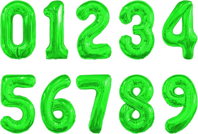 Number Balloons 16 Inch Mylar Foil Number 0-9 Balloons Set for Party Decoration Custom Digital Balloons 10 Pieces Party Supplies (green)