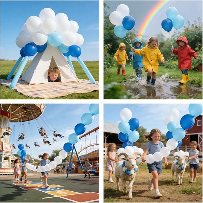 320 Pcs White Blue Light Blue Balloon 12 Inch Bulk Assorted Color Latex Balloons, for Birthdays Weddings Party Decorations