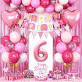 6th Birthday Decorations for Girls: Hot Pink Balloons, Happy Birthday Banner, Fringe Curtain, Cake Topper, Heart Foil Balloons
