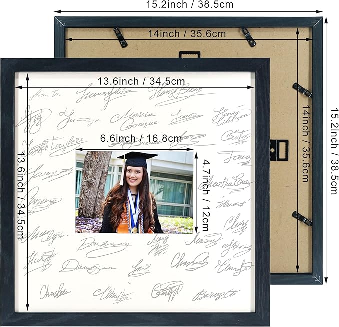 GraduatePro 14x14 Signature Picture Frame Board for 5x7 Photo with Signable Mat for Birthday Party Graduation Party Table Decoration Wedding Guest Book