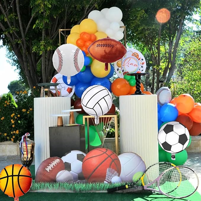 Sports Balloon Arch Garland Kit, 115Pcs Sports Party Baseball Soccer Basketball Football Helium Balloons Blue Green Orange Sport Latex Balloon for Boys Sport Themed Birthday Party Decorations Supplies