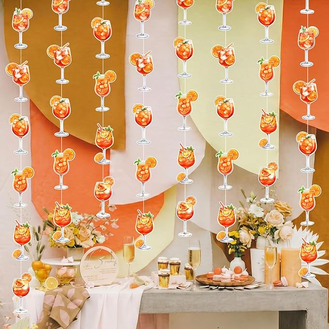 Xinnun Margarita Party Decorations Spritzy Bar Hanging Banners Orange Citrus Retro Cocktail Garlands Tequila Cutout Ribbon Streamers for Cocktail Bachelorette Bridal Shower Engagement Wedding Supplies