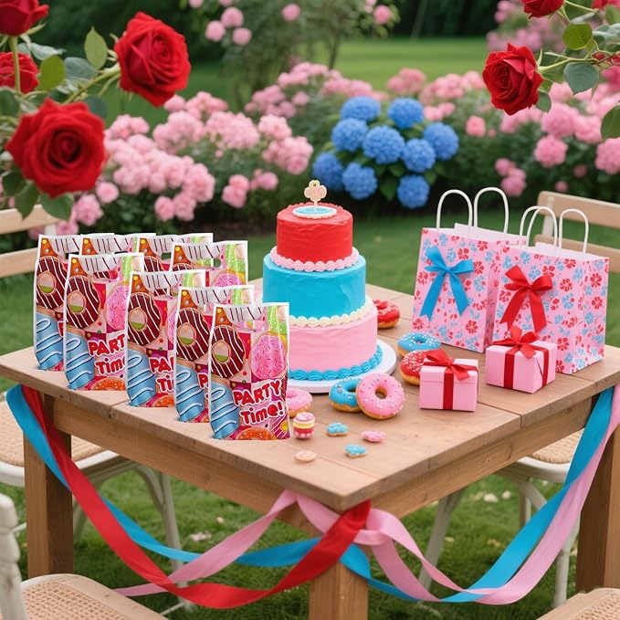 YYaaloa 30pcs Goodie Bags Party Favor Bags Donut Plastic Candy Gift Bags Bulk for Birthday Baby shower Return Gift (Donut 30pcs)
