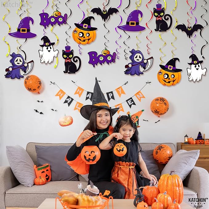 KatchOn, Halloween Hanging Decorations - Large, Pack of 28 | Spooky Halloween Hanging Swirls for Halloween Party Decorations | Halloween Ceiling Hanging Decorations for Halloween Decorations Indoor