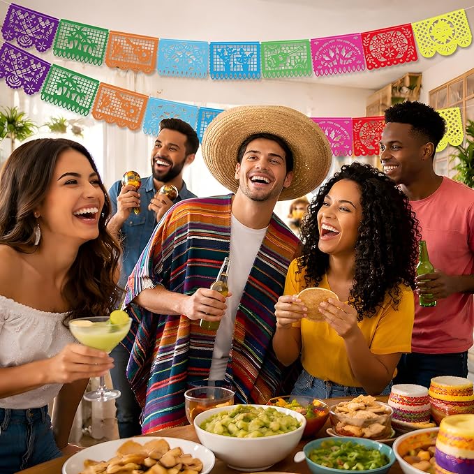 OHOME Cinco De Mayo Decorations - Papel Picado Banner Streams | Mexican Theme Birthday Backdrop Flag Para Fiesta Party Decorations for Taco Accessories Decor Party Favors Supplies