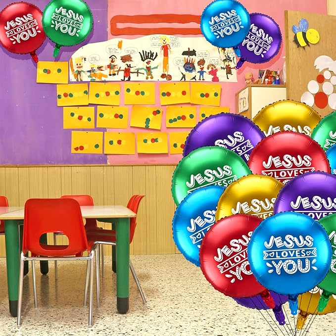 Outus 15 Pcs 18 Inch Jesus Loves You Foil Balloon Christian Religious Jesus Big Colorful Balloon Party Decor for He Is Risen Party Decor Favor Cross Church Event Birthday Sunday School Supplies