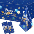 Tegeme Navy Blue Party Supplies Stars Happy Birthday Tablecloths Starry Confetti Table Covers for Kids Boys Girls Baby Shower Birthday Party Decorations(Navy Blue and Gold,2 Pack)