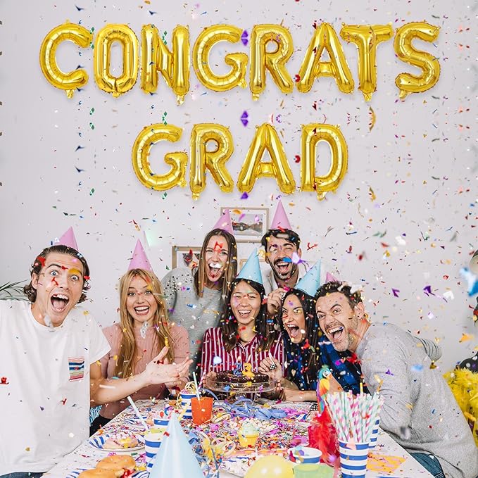 2 Set 24Pcs Gold Congrats Grad Letter Balloons 16in Balloon Foil Letter Decorations Party Decor Gold Letter Balloons Congrats Grad Party Supplies