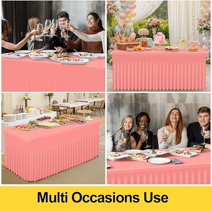 Smiry Spandex Tablecloth, Elastic Fitted Stretch Tablecloth for 6FT Rectangle Tables, Waterproof Washable Table Cover Skirt for Outdoor, Wedding, Banquet & Parties (Coral Red, 72Lx30Wx30H Inch)