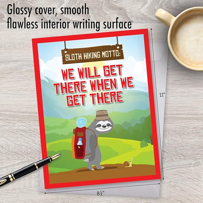 NobleWorks Oversize Humorous Belated Birthday Paper Card From Us 8.5 x 11 Inch with Envelope (1 Pack) Large Jumbo Sloth Hiking J7234BEG-US